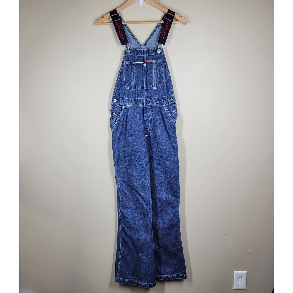 Vintage Y2K Tommy Hilfiger Iconic Denim Bib Carpenter Spellout Overalls Small